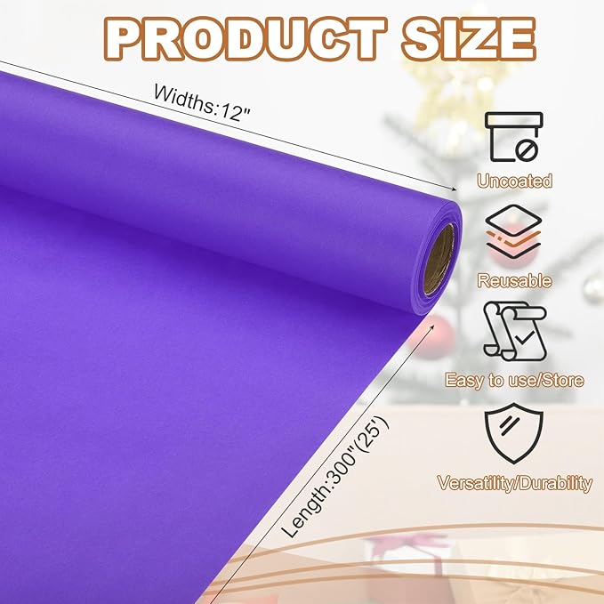 PATIKIL Wrapping Paper, 12" x 300"(25') 70 GSM Craft Paper Roll Kraft Packing Paper for Poster Bulletin Board, Gift Wrapping, Violet Blue