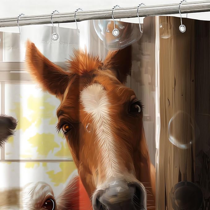 Cute Animals Shower Curtain Funny Farm Cow Horse Shower Curtains for Bathroom Waterproof Fabric Bath Curtain Decor with Hooks