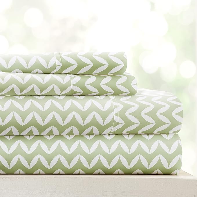 Linen Market Double-Brushed Patterned Microfiber Twin Sheet Set 3 Piece – Oeko-TEX Certified Ultra Soft & Wrinkle-Free - 16" Deep Pocket Sheets - Easy Care Twin Size - Puffed Chevron Sage