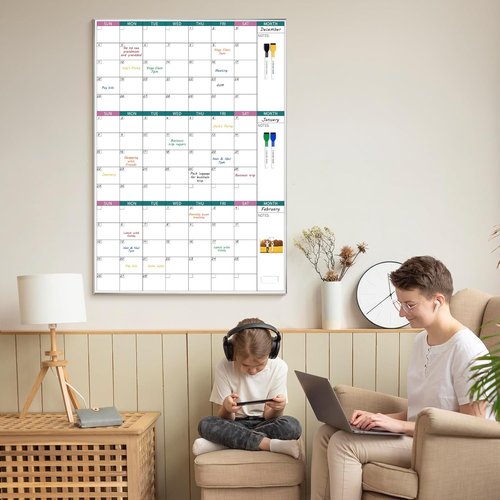 ARCOBIS Magnetic Dry Erase Calendar - 39"x28" Wall Board with Silver Aluminum Frame for Home & Office