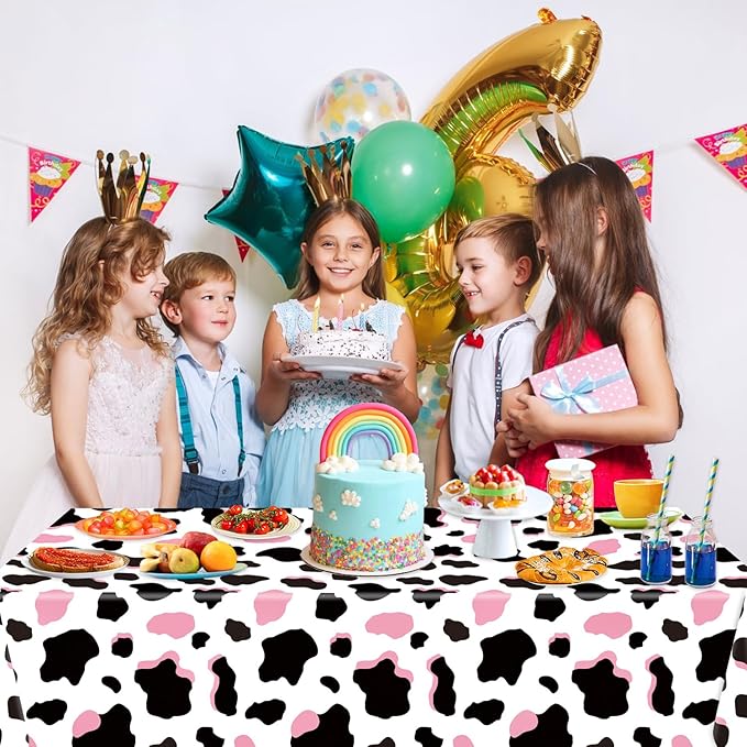 3 Pack Pink Cow Print Tablecloth - Cow Birthday Party Table Cloth Cow Print Table Cover for Disco Pink Cowgirl Birthday Decorations Supplies, 108 x 54 Inch