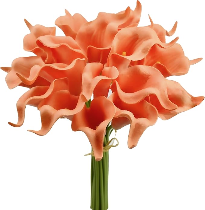 Mandy's PU Coral Calla Lily Artificial Flowers 20 Stems 13.5in Faux Realistic Centerpiece for Thanksgiving and Christmas Decorations DIY Bridal Bouquet Home Décor