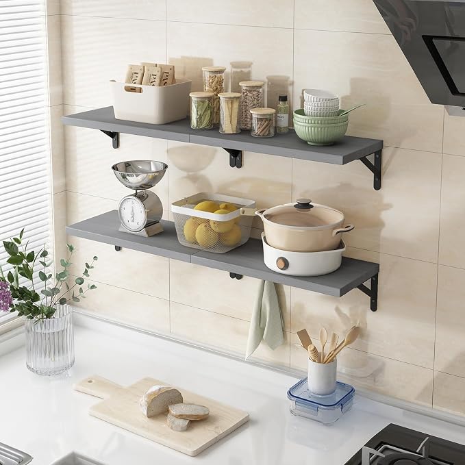 YGEOMER Floating Shelves for Wall, Different Sizes Gray Wall Shelves for Living Room, Bathroom, Bedroom, Kitchen, Home Decor (Set of 4)