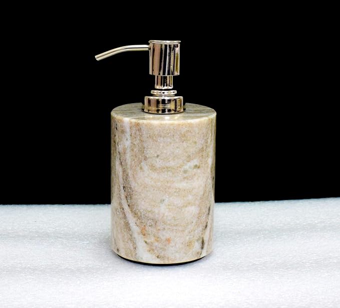 Stone Made Natural Stone Liquid Soap Dispenser by Wigano.Stone Soap Dispenser with Chrome Polish Pump Ideal for Room Bathroom, Luxury Hotel Bathroom (Brown)