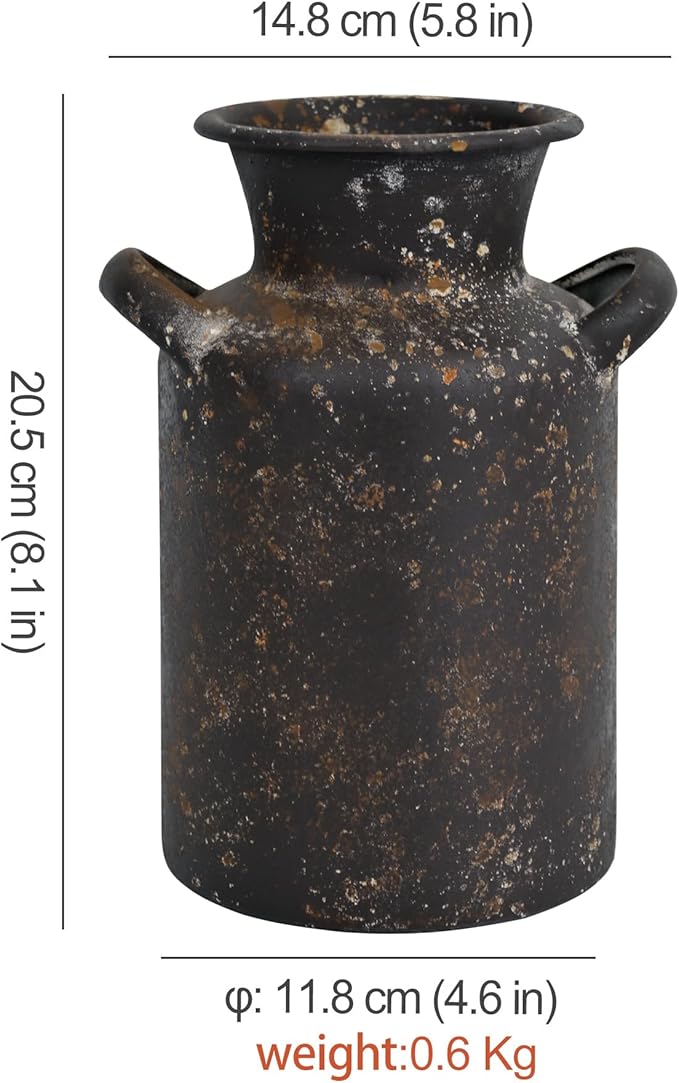 Rustic Vintage Metal Flower Vase for Decor Milk Jug Small Vases for Flowers Kitchen Decorations, Cylindrical,Perfect for Kitchen, Dining Room, Living Room,Housewarming Gift (Brown)