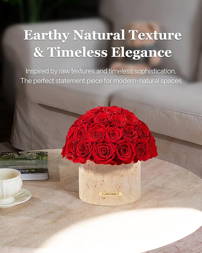 JoyFlower Preserved Flowers Vase, Yellow Cave Stone Flower Vases for Centerpieces, Eternal Flower Decorations for Party Home Living Room Bedroom Coffee Table, Red Flower Vase Unique House Decor