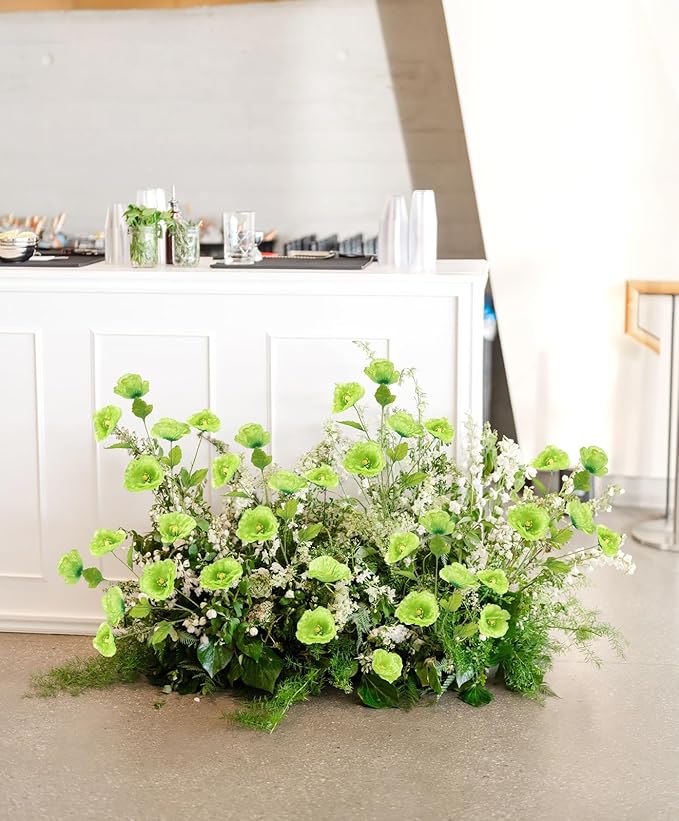 Poppies Flowers Artificial Silk Flowers 32in 6PCS Artificial Poppies Green Flowers for Wedding Home Party Table Centerpiece Arrangement Decoration (Green)