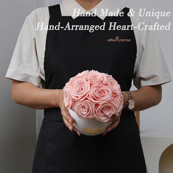 Preserved Roses,Weeding Flowers,Table Centerpiece Flowers14Pcs Long Lasting Real Rose in Ceramic Vase,Table Flowers for Party,Wedding Decor,Birthday,Anniversary,Wedding Gifts for Her(Peach Pink)