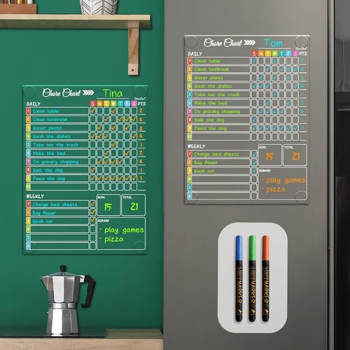 Clear Non-Magnetic Dry Erase Chore Chart - 11.5"x8.5" Family Responsibility Board | Sticks to Any Smooth Surface