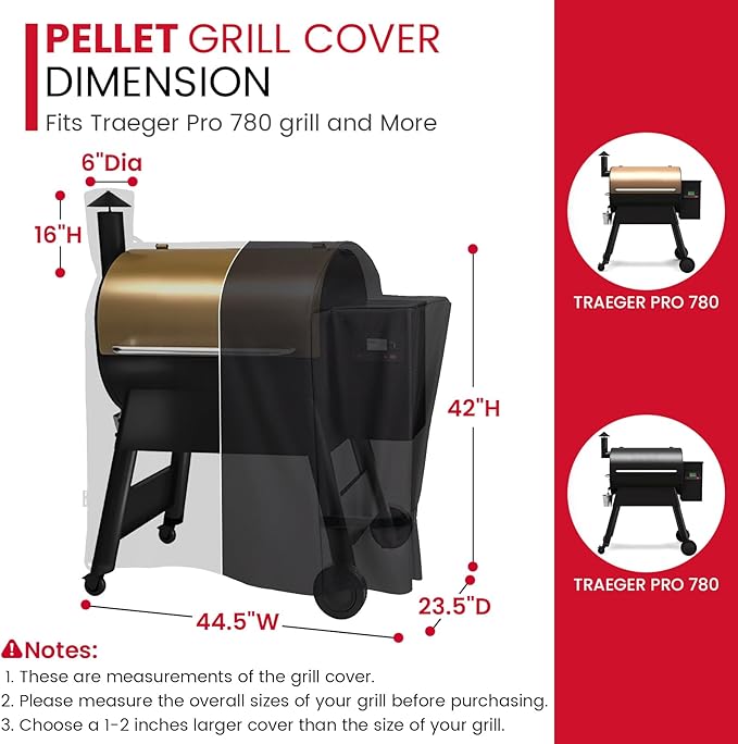 Unicook Pellet Smoker Cover for Traeger Pro 780 Series, Heavy Duty Waterproof Full Length BBQ Smoker Grill Cover, Outdoor Weather Resistant Barbecue Ptrotection, Black