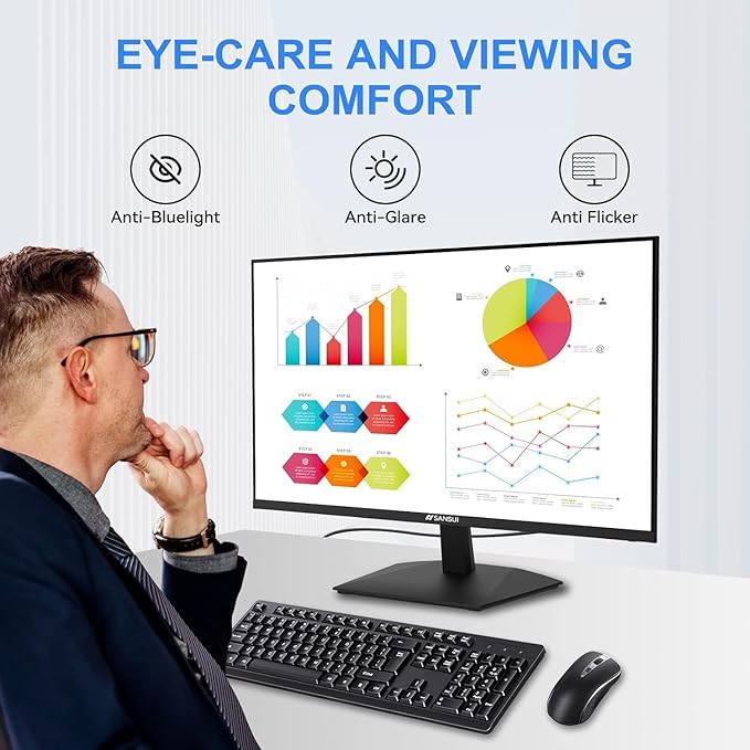 SANSUI Monitor 24 Inch 100Hz PC Monitor, HDMI VGA Ports VESA Mount, FHD Computer Monitor Ultra-Slim Ergonomic Tilt Eye Care for Home Office (ES-24F2, HDMI Cable Included)