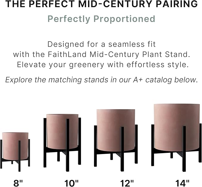 FaithLand 14 Inch Fiberstone Planter - Lightweight Modern Cylinder Plant Pot with Drainage Hole & Plug, Indoor Outdoor Use, Terracotta Color