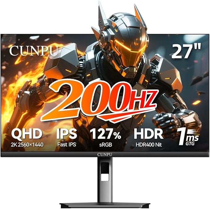 27 Inch QHD 2560x1440 Gaming Monitor, 180Hz (200Hz OC) 1ms GTG Fast IPS, 450cd/㎡ Brightness, 93% DCI-P3, G-Sync & FreeSync, Tilt Stand, DP/HDMI