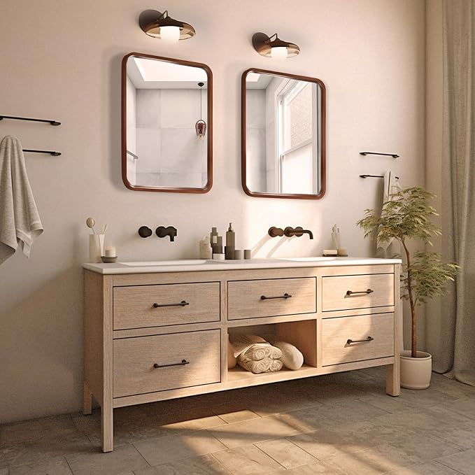WallBeyond 20x30 Inch Wood Mirror for Bathroom, Wooden Frame Wall Mirror Farmhouse Wall Mounted Rectangle Mirror for Vanity (Horizontal/Vertical Walnut Color)