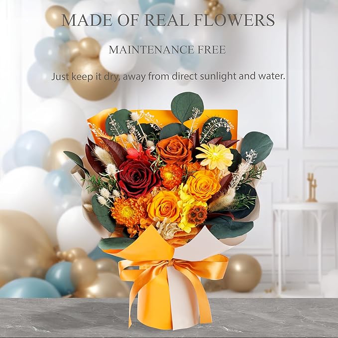 Perfectione Roses 4 Roses Mixed Bouquet for Mother's Day, Fall Flowers for Delivery, Preserved Flowers Birthday Gift for Women Mom Wife Grandma Her, Fall