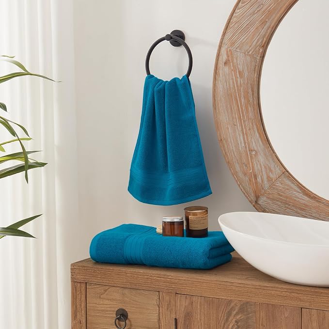COZYART Crystal Teal/Peacock Blue Bath Towel Set for Bathroom Soft Absorbent Durable 650 GSM Turkish Cotton Towel Set of 6, 2 Large Bath Towels, 2 Hand Towels, 2 Washclothes