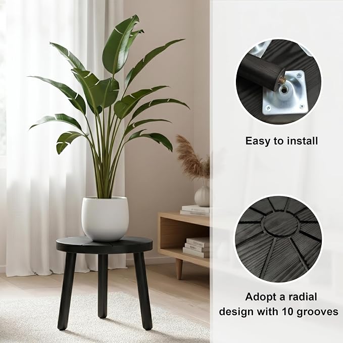 Delma Wood Plant Stands Indoor, 5-Pack Single Plant Stand for 6-12 Inch Pots, Mid-Century Modern Plant Stool, Tall Plant Stand for Large Plants for Living Room, Balcony, Office (Black, 5-Pack)