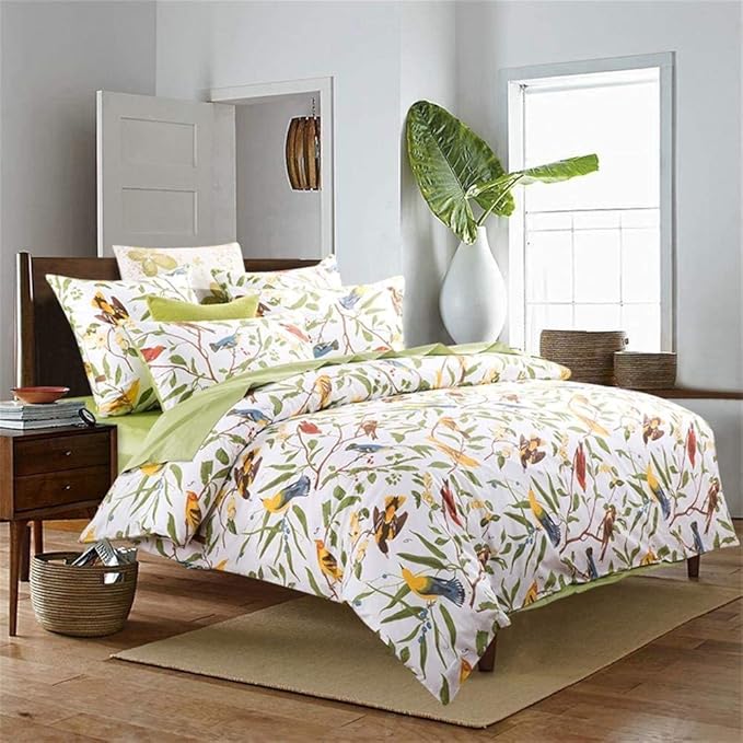Brandream Duvet Cover King Size 3 Piece Farmhouse Floral Bedding Set Pastoral Style Classy Elegant 100% Egyptian Cotton 1 Duvet Cover with Button Closure and 2 Pillow Shams, Green
