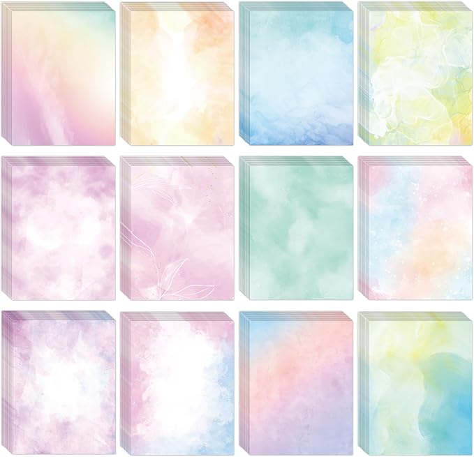 Tlenpo Decorative Watercolor Stationery Paper, 100 gsm Printer Paper 8.5 x 11In, Double-Sided for Business or Personal Use, Scrapbook, Printer Friendly for Invitations (120)