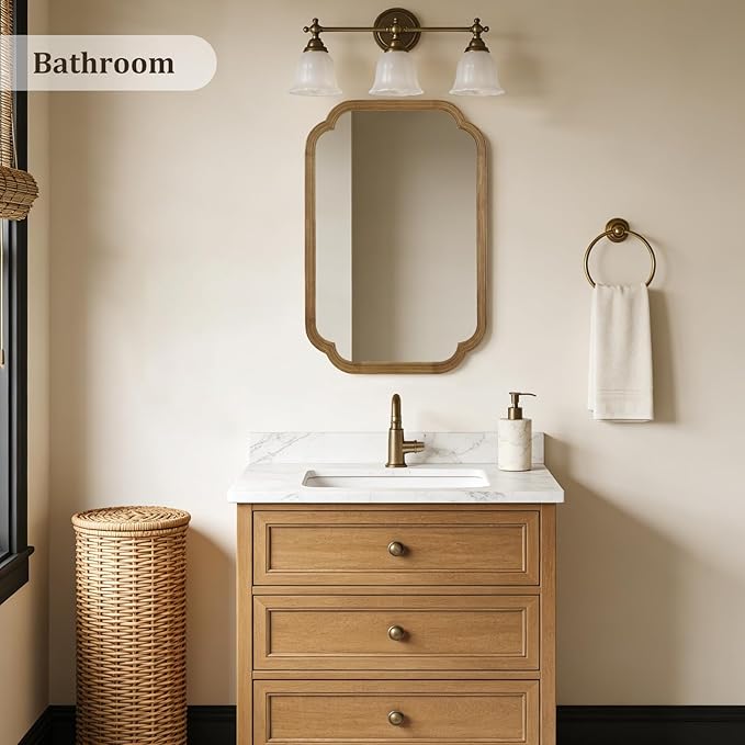 WallBeyond 20" x 30" Wood Mirror Rounded Corner Arch Wall Mirror with Wood Frame for Entryway, Living Room or Bedroom Home Decor [20" x 30" Natural Color]