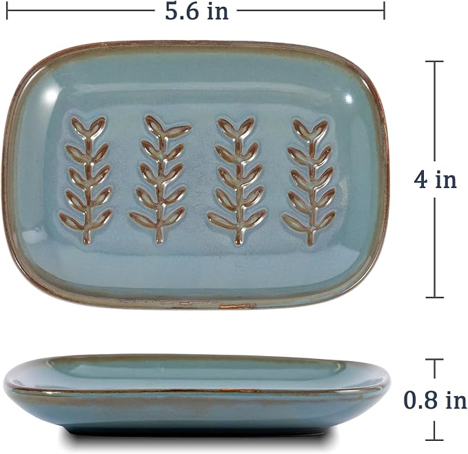 HighHerz Aesthetic Ceramic Soap Dish for Shower, Soap Holder with Raised Relief, Shower Soap Dish for Shampoo Bar Or Sponge, Soap Saver for Bathroom, Kitchen, Sink, Decorative Soap Tray (Blue)
