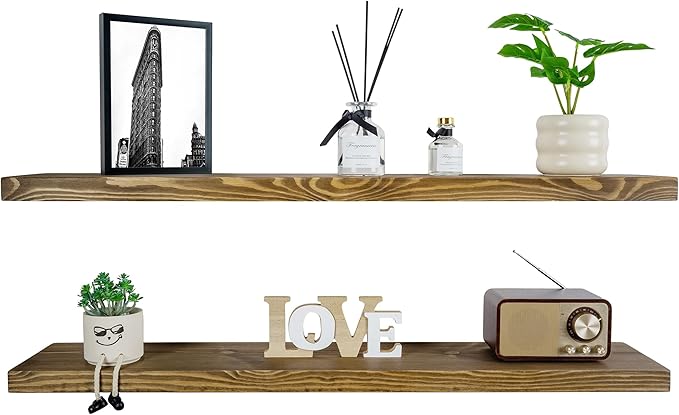 BGMG Wood Floating Shelves for Wall 42 inch Set of 2,Dark Walnut Floating Shelves,Solid Wood Wall Mount Shelves for Bathroom Living Room Bedroom Kitchen Farmhouse -42x 6.7 x1.25 inch