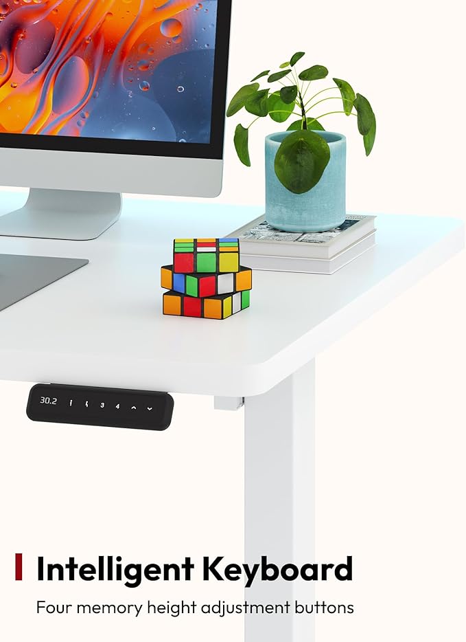 SANODESK Electric Standing Desk 48 x 24 Inches Whole-Piece Desktop Height Adjustable Stand Up Desk w/6-Button Controller Ergonomic Computer Desk for Home Office, White Frame + White Tabletop