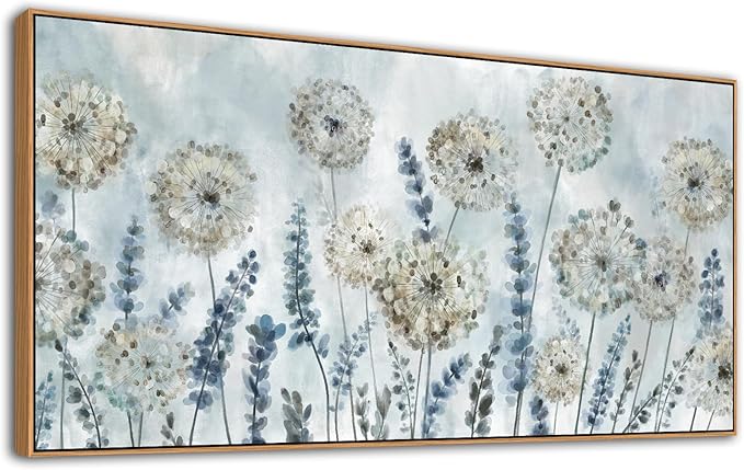 VEAEE Farmhouse Canvas Wall Art - Flowers Dandelion Wall Pictures,Living Room Decor,Nature Artwork Prints Abstract Grass Paintings for Bedroom Home Office Decoration 24"x48"