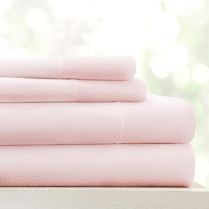 Linen Market 4 Piece King Sheet Set - Breathable, Double-Brushed Patterned Cooling Sheets – Oeko-TEX Certified Ultra Soft & Wrinkle-Free 16" Deep-Pocket King Sheets - Easy Care My Heart Pink