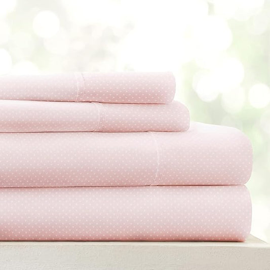 Linen Market 4 Piece King Sheet Set - Breathable, Double-Brushed Patterned Cooling Sheets – Oeko-TEX Certified Ultra Soft & Wrinkle-Free 16" Deep-Pocket King Sheets - Easy Care My Heart Pink