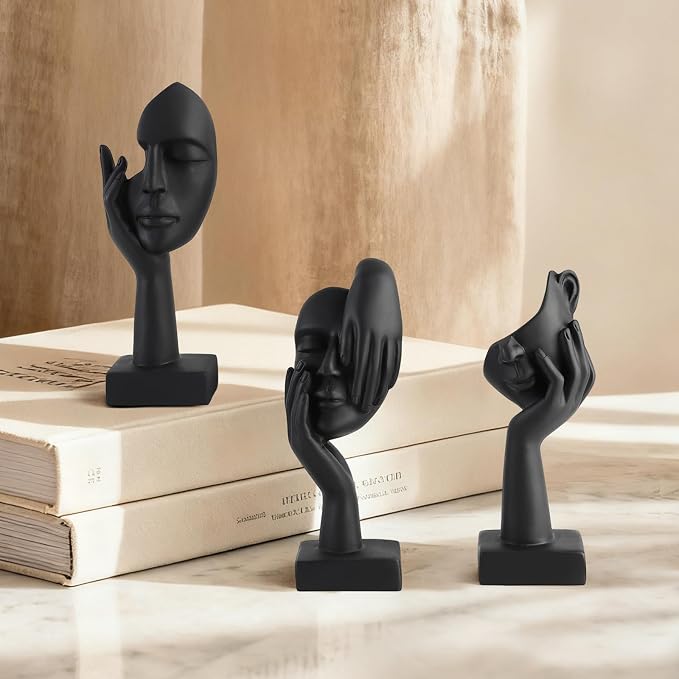 3 Pcs Thinker Small Statue Set - Black Art Abstract Decor, Modern Living Room Decoration, Knick Knacks for Shelves, Table Decor, Office Bookshelf, Shelf Side, Gift for Friends