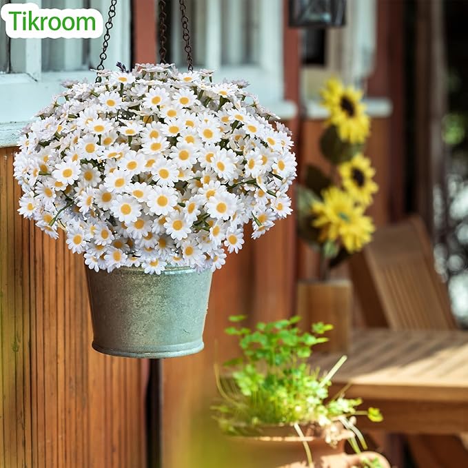 Artificial Daisy Flowers 48Pcs Small White Fake Daisies Flowers 8 Bundles 10 Inch Realistic Faux Silk Tiny Daisy Flowers for Home Garden Vase Wedding DIY Home Party Decor