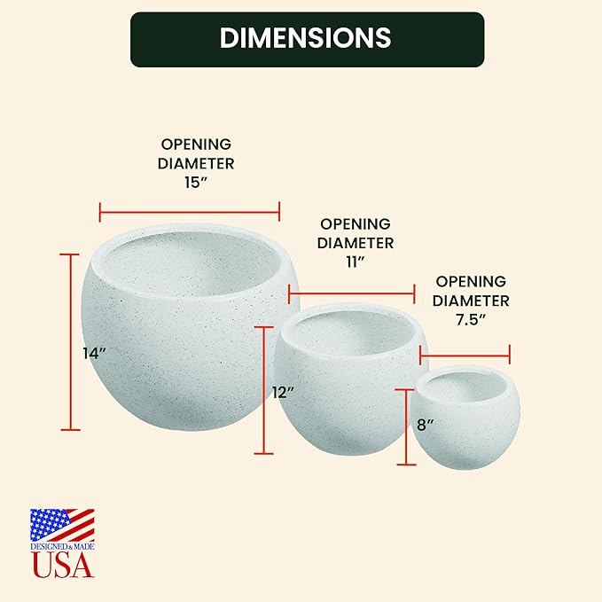 Beuta Large Planters for Outdoor Plants - Set of 3, 8/12/14 Inches Outdoor Planters for Porch - Tall Planter for Outdoor & Indoor Plants | Large Indoor Plant Pot - USA Made - Limewash