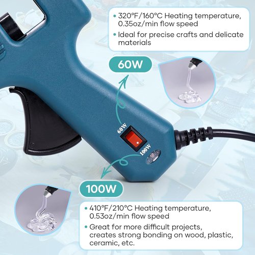 Dual Power Hot Glue Gun - 60/100W Heavy Duty with Adjustable Power & 15 Glue Sticks | Ideal for DIY Crafts & Home Repairs