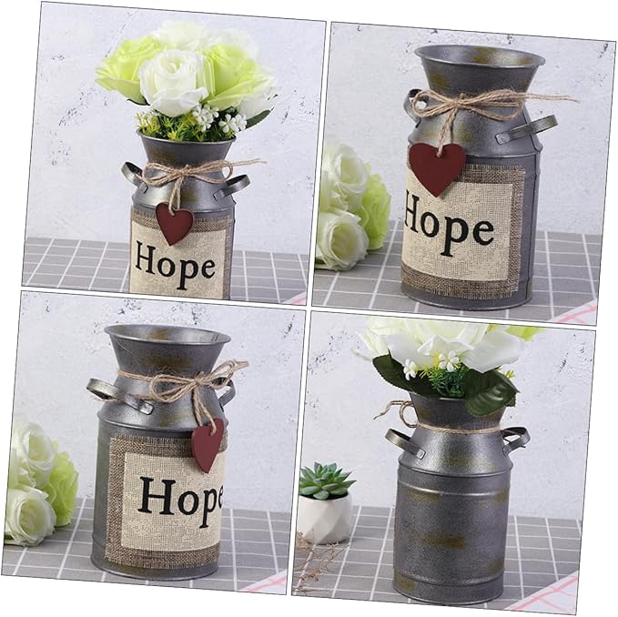Zerodeko 2pcs Vintage Style Decorative Flower Buckets Retro Iron Plant Containers Creative Rustic Flower Arrangement Pots for Home Wedding Living Decor