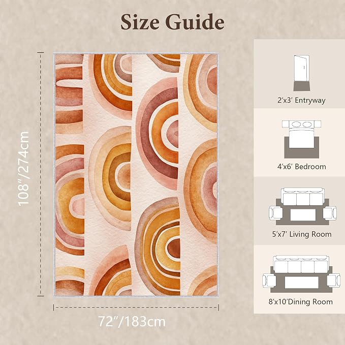 Retro Arcs Area Rug 6x9, Minimalist Arch Pattern Rug, Modern Retro Neutral Carpet for Living Room Bedroom, Non Slip Washable Rug
