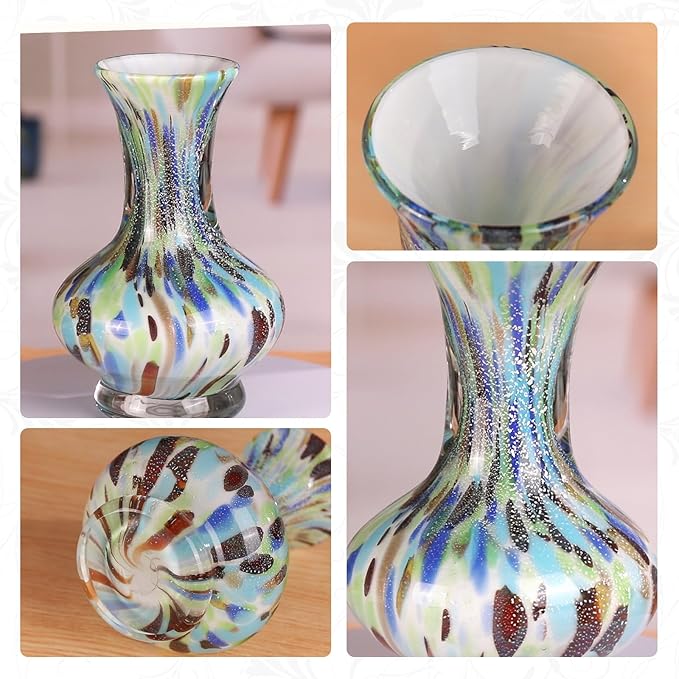 KAMMAK Colored Glass Vase, Beautiful Hand Blown Decorative Vase, Modern Art Vase for Flower Mantle Dining Table Centerpiece, Entryway Living Room Wedding Decoration, FH020