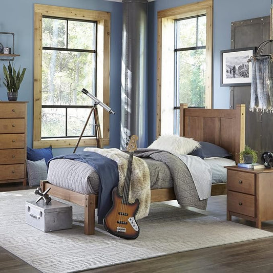 Grain Wood Furniture Shaker Solid Wood Panel Platform Bed, Twin Size, Walnut