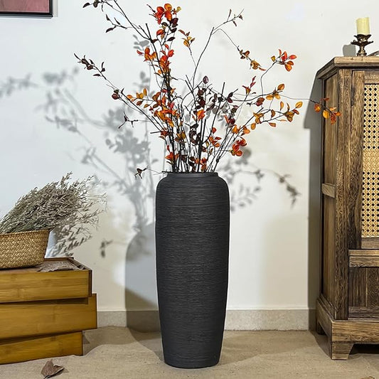 Large Rustic Ceramic Black Vase,19.7 Inch Tall Pottery Farmhouse Decor Floor Vase Vintage Flower Vases for Home Living Room Entryway Table Centerpiece Decor,Terracotta Vases,Wedding Gift