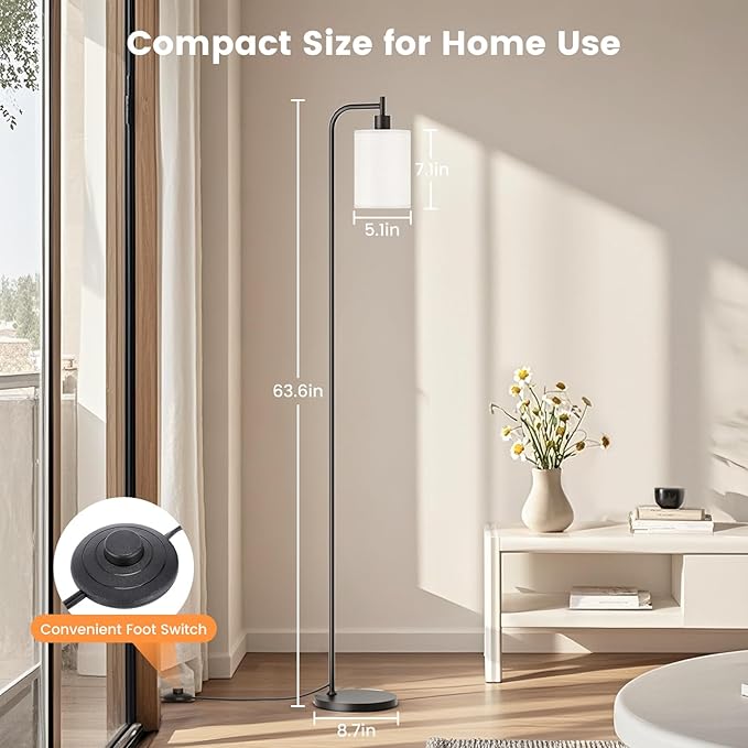SIBRILLE Floor Lamp with Linen Shade, Dimmable Tall Standing Lamp with Remote Control & 3 Color Temperatures, Modern Floor Lamps for Living Room Bedroom Office Corner, 9W LED Bulb Included
