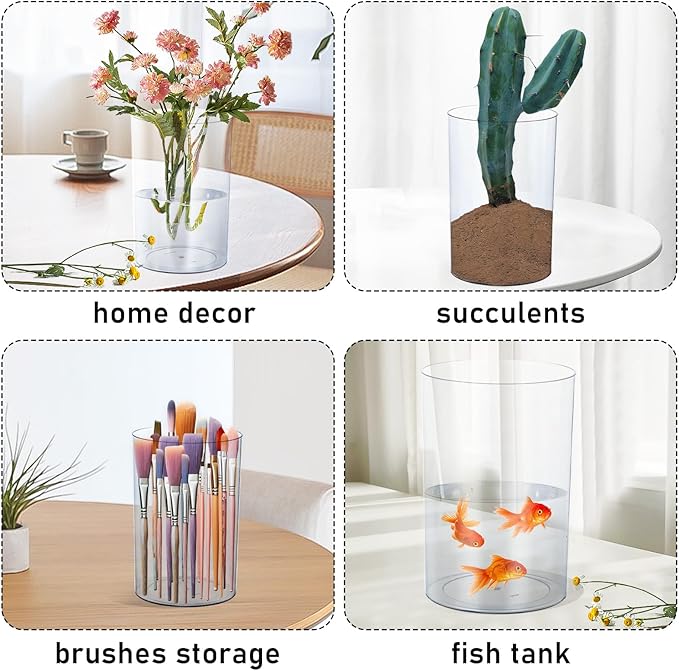 Acrylic Vase for Centerpieces, 7.9" x11.8" Clear Wide Mouth Flower Vase Cylinder Vases Round Plastic Vases for Home, Wedding Party, Decor, Flowers