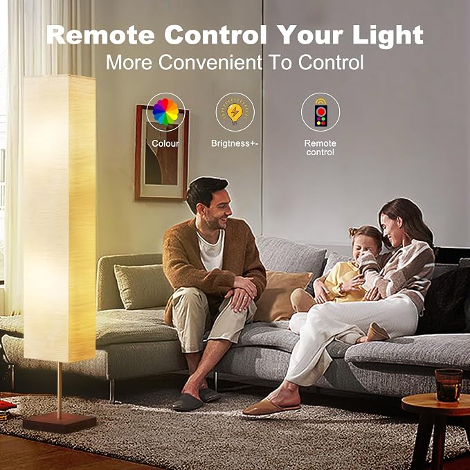 GyroVu 65“ Floor Lamp for Living Room, RGBW Color Changing Led Floor Lamp Standing Lamp Corner Tall Lamp with Remote Control Rice Paper Lamp for Bedroom, Office Beige(Bulbs Included)