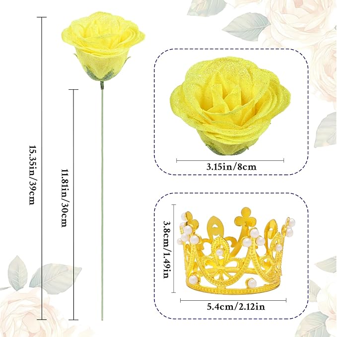 Waipfaru Glitter Roses Bouquet, DIY Fake Flowers Bouquet, Yellow Artificial Flower for Mothers Day Gifts, Valentines, Anniversary, Engagement, Wedding, 24 Pcs