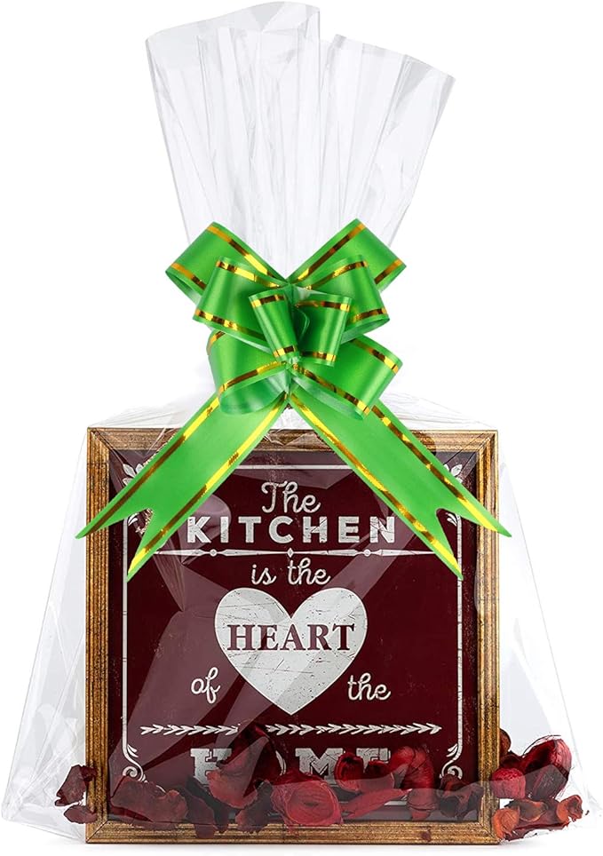 Kolewo4ever 40pcs Christmas Cellophane Bags Pull Bow Set 20pcs 12x18 inches Cellophane Basket Bags Wine Bottles Cellophane Wrap with 20pcs pull bows