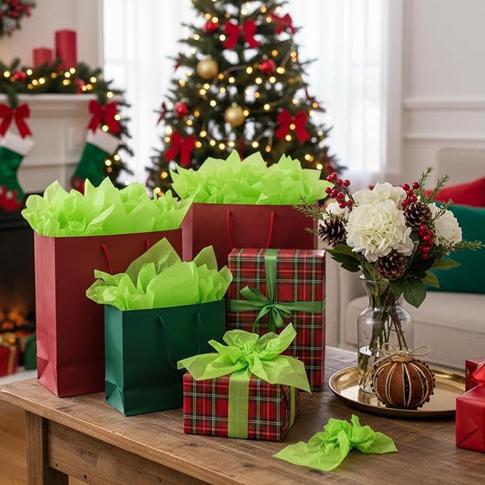 Qilery 500 Sheets Lime Green Tissue Paper Bulk 15 x 20 Inch Acid Free Christmas Wrapping Packing Gift Papers for Weddings Birthday Party Decoration, DIY Crafts, Flowers, Pom Poms, Festive Supplies