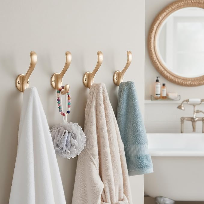 4 Pack Coat Hooks Wall Mount Heavy Duty Utility Retro Double Hooks for Hanging Coats,Hat, Towel, Key, Robe, Scarf, Bag, Cap (Gold)