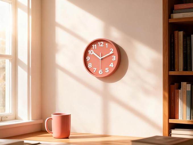 8-Inch Pink Modern Wall Clock – Silent Non-Ticking, 3D Large Numbers, Accurate Timekeeping | Decorative Wall & Desk Clock with Stand for Living Room, Bedroom, Kitchen, or Office