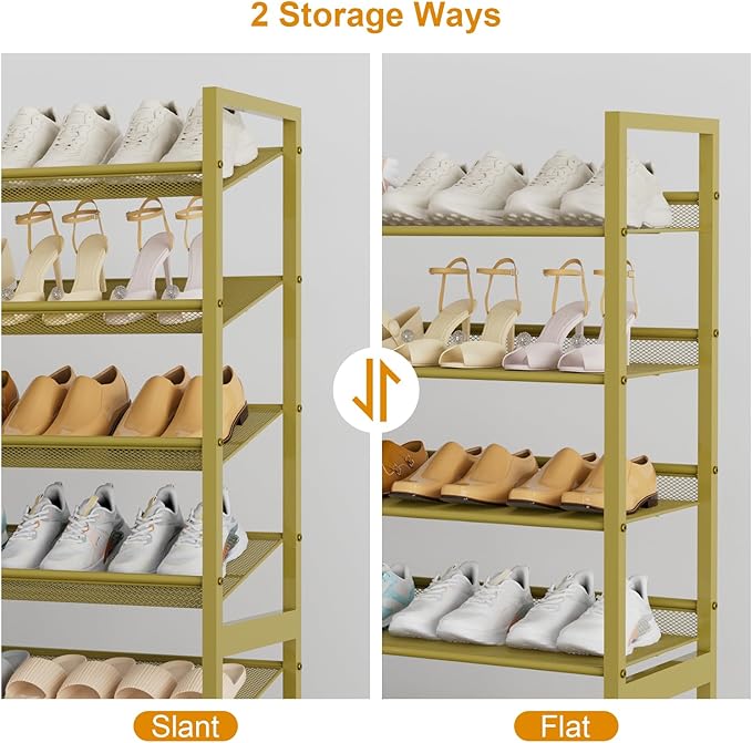 NEYCIL Large Shoe Rack 8 Tier Shoe Organizer, Heavy Duty Metal 4-Tier Stackable Shoe Storage Vertical Shoe Rack for Closet Front Door Entrance, Up to 50 Pairs, 44.8" W x 11.4" D x 56.7" H, Gold