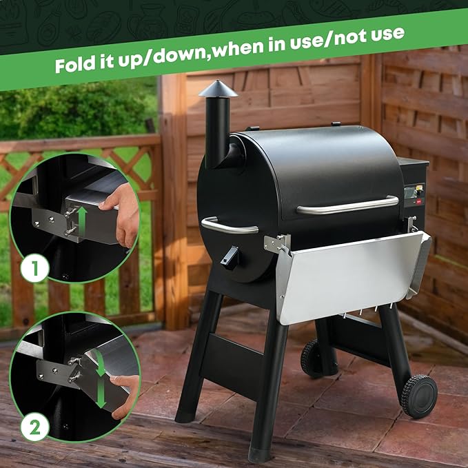Stanbroil Stainless Steel Folding Front Shelf for Traeger Pro 22, Pro 575 & Ironwood 650 Series, Upgraded with Caddy Organizer, Paper Towel Holder & Hook Replacement for BAC362 Shelf