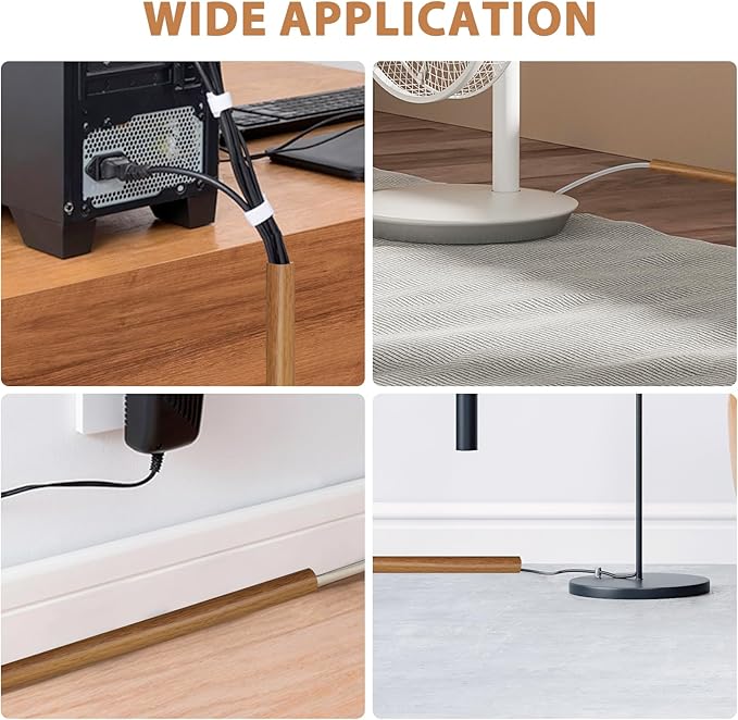 Floor Cord Cover Self Adhesive Cord Hider,10FT Cable Management, Extension Strip Protector for Wires, Prevent Cable Trips for Offices, Gyms, Exhibitions Cavity:0.39"(W) x 0.27"(H) Brown Wood